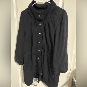 White House Black Market Womens Jacket Long Coat Button Front Black XL